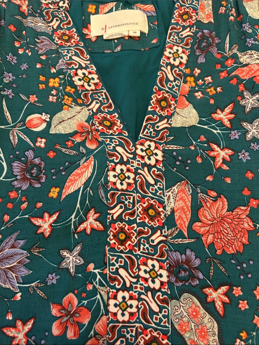 Anthropologie XS Zenia Green Floral V-Neck Dress - Picture 13 of 15